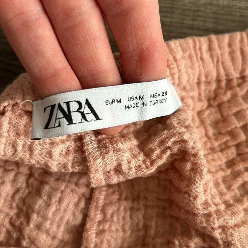 Zara Womens Gauze Shorts Drawstring Waist Casual Summer Loungewear Pink Beach‎ M